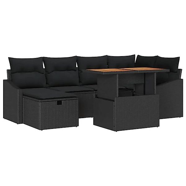 vidaXL Garten-Sofa-Set mit Kissen 7-Tlg Schwarz Poly Rattan 3360027 günstig online kaufen