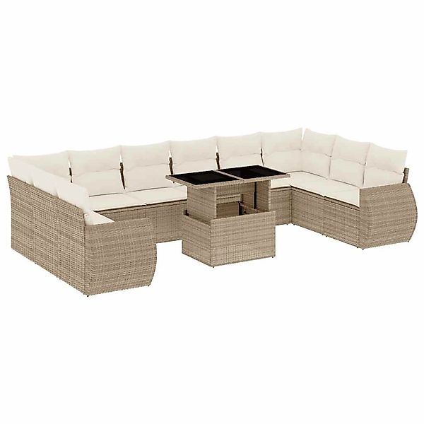 vidaXL 11-Tlg Garten-Sofagarnitur mit Kissen Beige Poly Rattan 3268778 günstig online kaufen