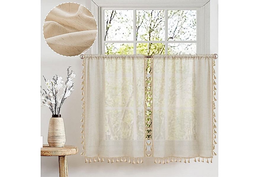 BTTO V&G Scheibengardine Bistrogardine,Kurz Gardinen mit Quasten,Kleines Fe günstig online kaufen