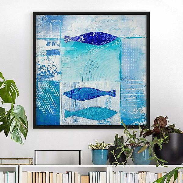 Bild mit Rahmen Tiere - Quadrat Fish in the blue günstig online kaufen