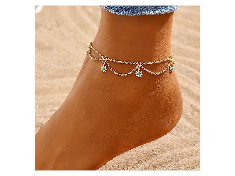 KARMA Fußkette Fußkettchen Gold Türkis Legierung Fusskette Strandschmuck (S günstig online kaufen