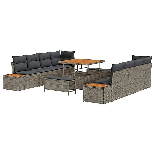 vidaXL Gartensofa-set mit Kissen mit Speicher 11-Tlg Grau Poly-Rattan 33648 günstig online kaufen