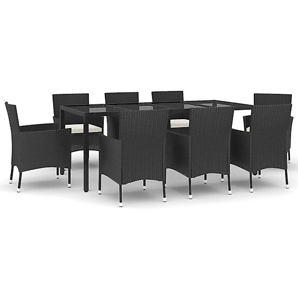 vidaXL 9-Tlg Garten-Essgruppe mit Kissen Schwarz Poly Rattan 3187322 günstig online kaufen