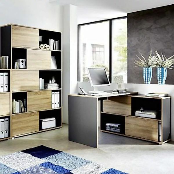 Lomadox Büromöbel Set 2-teilig MANHATTEN-01 Anthrazit, Sonoma-Eiche-Nb. sch günstig online kaufen
