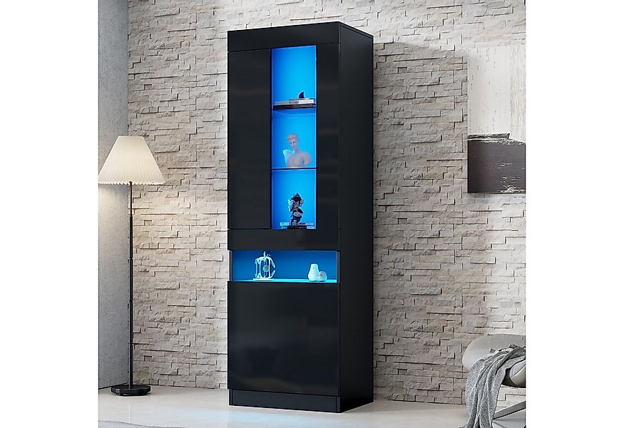 Merax Vitrine Hochglanz Standvitrine Vitrinenschrank mit LED-Beleuchtung (1 günstig online kaufen