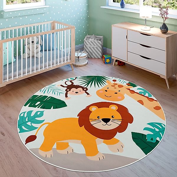 Paco Home Kinderteppich "Bino 582" rund 4 mm Höhe Spielteppich, Motiv Tiere günstig online kaufen