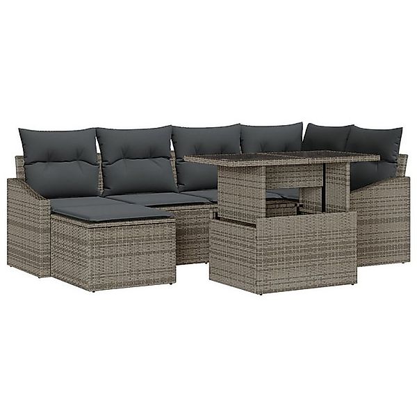 vidaXL Loungesofa 7 Teiliges Garten Sofa Set mit Kissen Grau Poly Rattan, 7 günstig online kaufen
