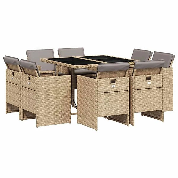 vidaXL 9-Tlg Garten-Essgruppe mit Kissen Beigemischung Poly Rattan 3277787 günstig online kaufen