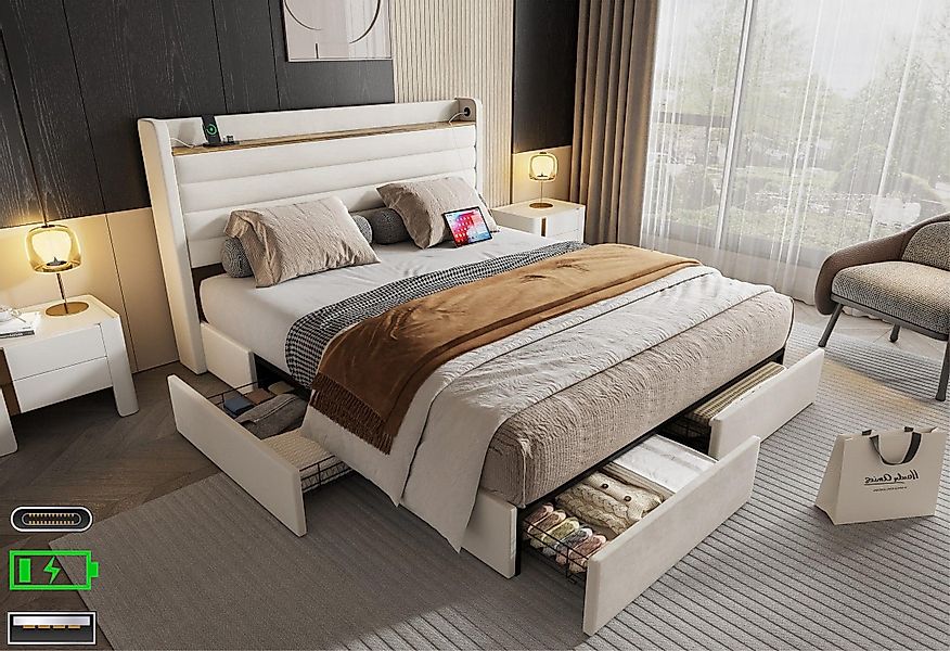 LVHOM Polsterbett 140x200cm/160x200cm Bettgestell, Doppelbett/Stauraumbett/ günstig online kaufen