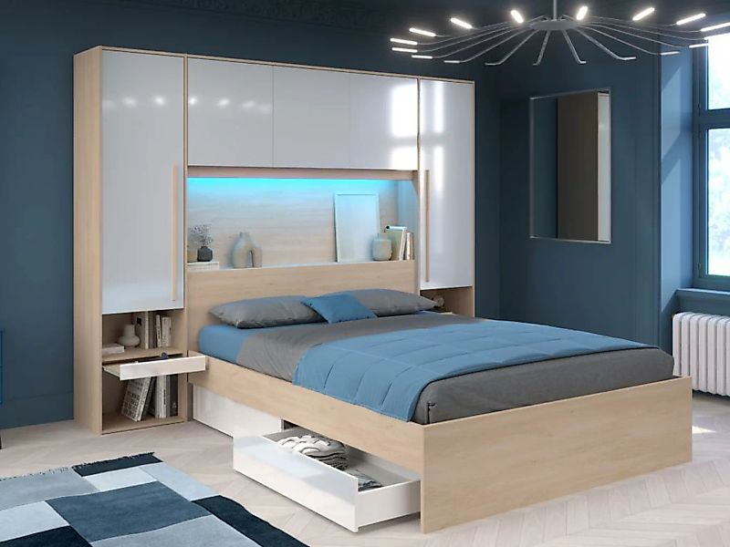 Bett mit Stauraum + Lattenrost + Matratze - 160 x 200 cm - Mit LED-Beleucht günstig online kaufen