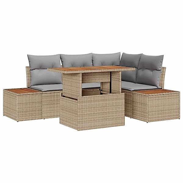 vidaXL Garten-Sofa-Set mit Speicher 5-Tlg Beige Poly Rattan 3358804 günstig online kaufen