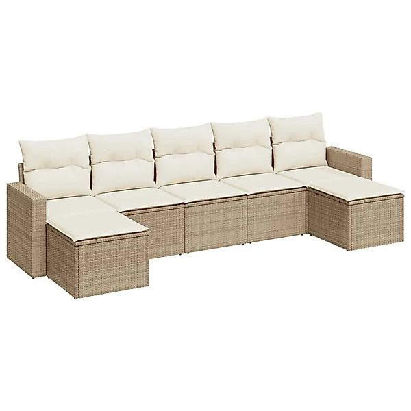 vidaXL 7-Tlg Garten-Sofagarnitur mit Kissen Beige Poly Rattan 3251675 günstig online kaufen