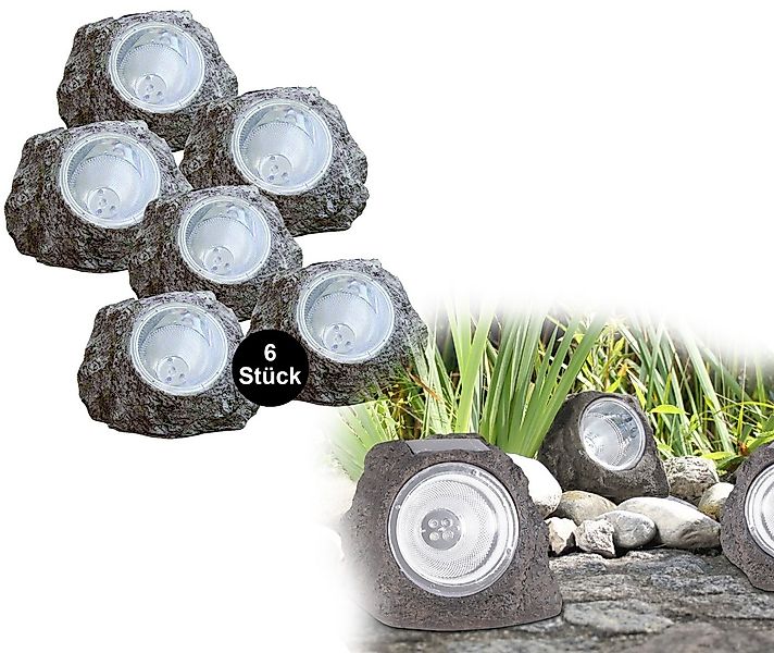 bmf-versand LED Solarleuchte Solarleuchte Garten Stein Optik 6er Set Dekola günstig online kaufen