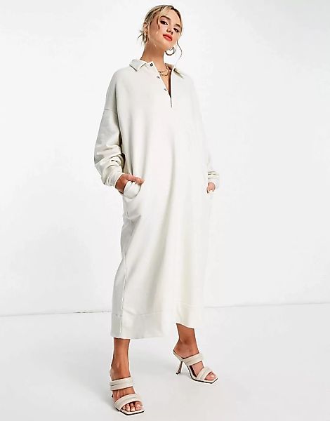 ASOS EDITION – Sweatshirt-Kleid mit Oversize-Schnitt und Polokragen in Kies günstig online kaufen