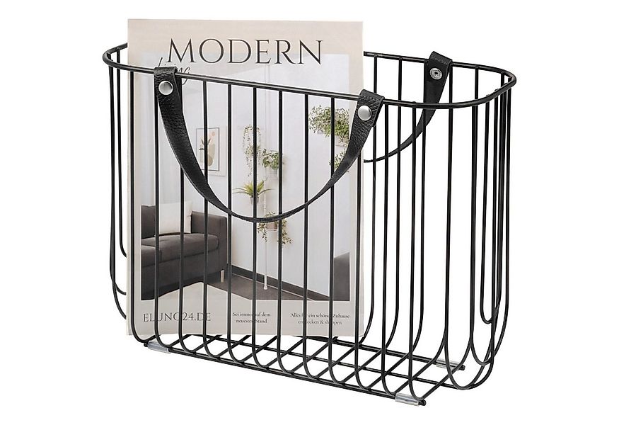 eluno Zeitungsständer aus Metall mit Tragegriffen aus Leder, schwarz günstig online kaufen