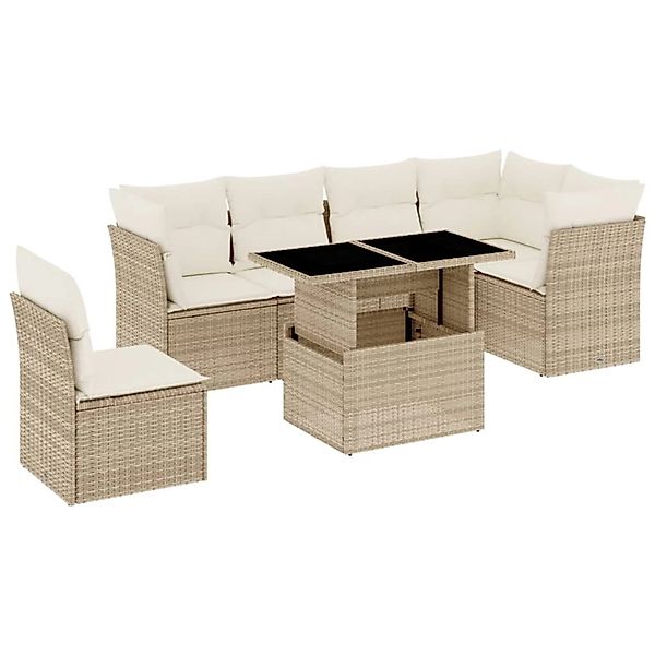 vidaXL 7-Tlg Garten-Sofagarnitur mit Kissen Beige Poly Rattan 3266618 günstig online kaufen
