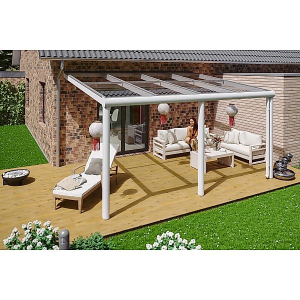 Skan Holz Terrassenüberdachung Monza 434 x 257 cm Aluminium Weiß günstig online kaufen