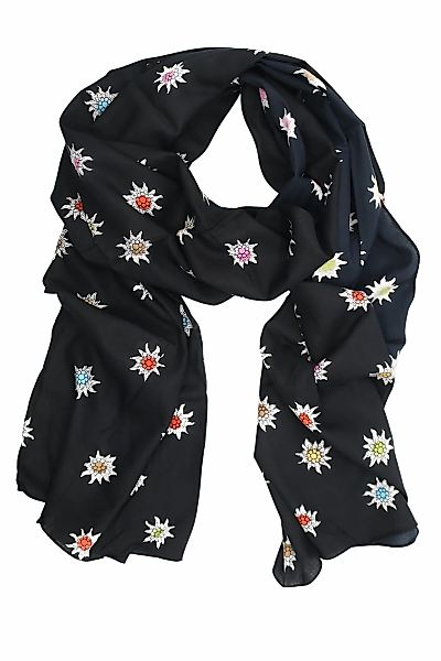 Allgäu Rebell Schal "Edelweiss" 1 Stk. schwarz mit bunten Edelweiß Motiven günstig online kaufen