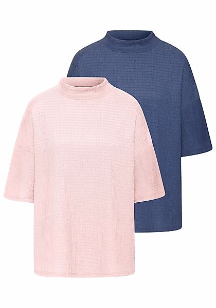 LASCANA Kurzarmshirt "mit Stehkragen", (2er-Pack), aus bügelfreier Crêpe-Qu günstig online kaufen