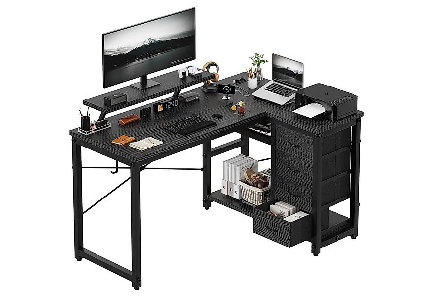 HOMALL Eckschreibtisch 140/160 cm Schreibtisch mit Schubladen, Monitorhalte günstig online kaufen