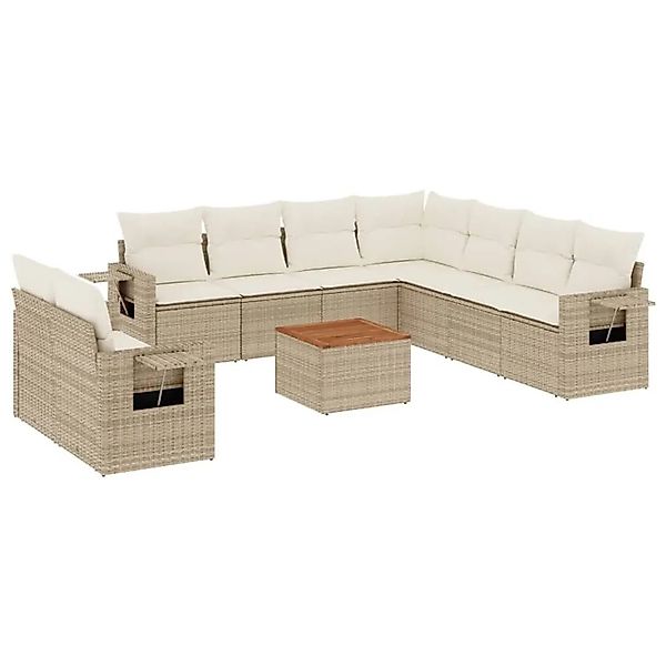 vidaXL 10-Tlg Garten-Sofagarnitur mit Kissen Beige Poly Rattan 3224630 günstig online kaufen