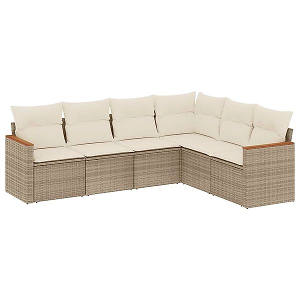 vidaXL 6-Tlg Garten-Sofagarnitur mit Kissen Beige Poly Rattan 3226002 günstig online kaufen
