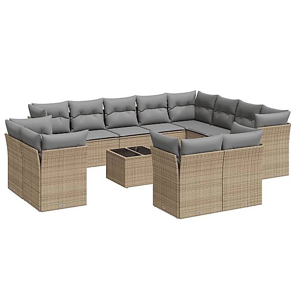 vidaXL 13-Tlg Garten-Sofagarnitur mit Kissen Beige Poly Rattan 3250378 günstig online kaufen