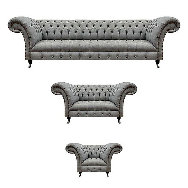 JVmoebel Chesterfield-Sofa Grau Set 3tlg Luxus Sofas Sofagarnitur Sessel Ch günstig online kaufen