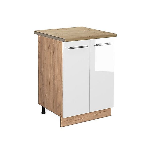Vicco Küchenunterschrank Fame-Line Weiß Hochglanz/Goldkraft Eiche 60 cm AP günstig online kaufen