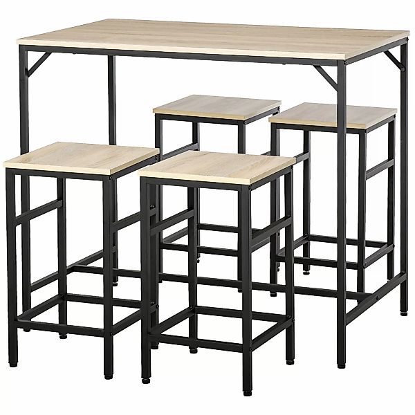 HOMCOM Hoch Tisch Set, Moderner Küchentisch mit 4 Barhockern im Industrial günstig online kaufen
