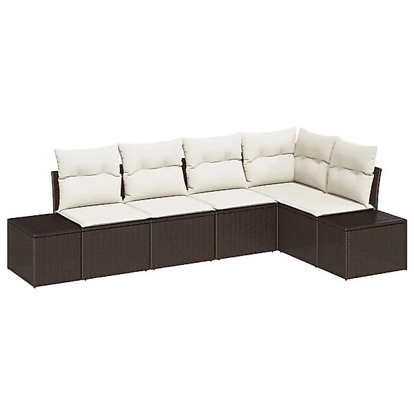 vidaXL Gartensofa-Set mit Speicher 5 Stk Braun und Creme Poly-Rattan 335572 günstig online kaufen