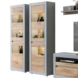 Design Wohnwand Wohnzimmer in Zinneichefarben Platingrau (vierteilig) günstig online kaufen