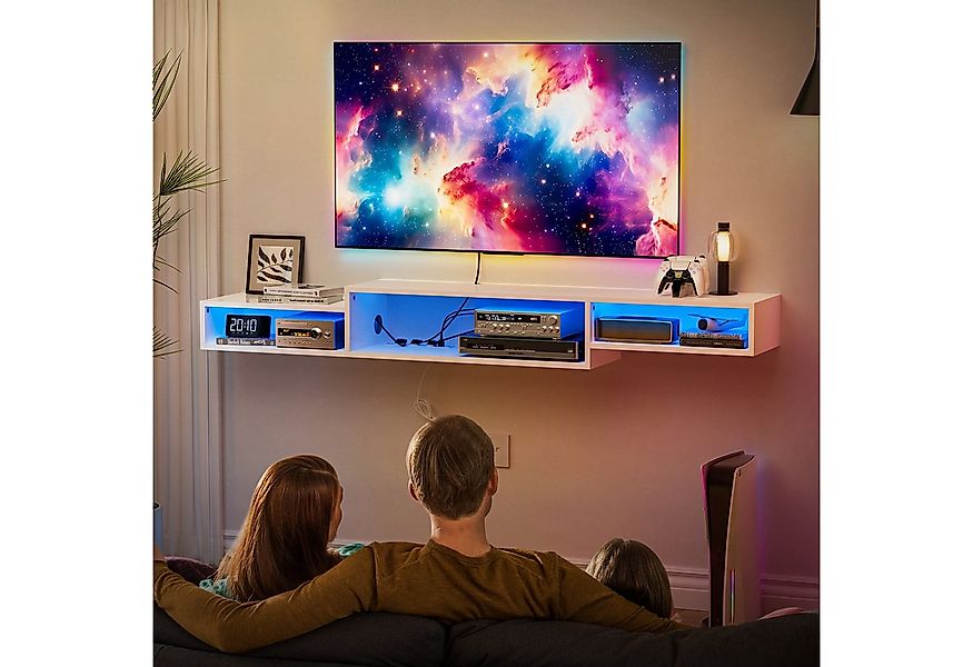 FABATO TV-Schrank schwebender und hängender Fernsehschrank, Lowboard mit LE günstig online kaufen