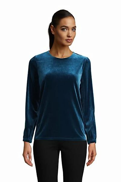 Samtshirt mit gerafften Ärmeln, Damen, Größe: L Normal, Blau, Polyester-Mis günstig online kaufen