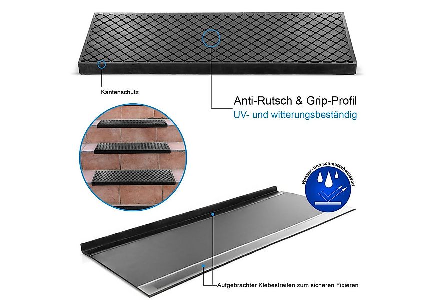 BigDean Stufenmatte 10 Stück Treppenstufenmatten aus Gummi 75 x 25 cm Anti günstig online kaufen