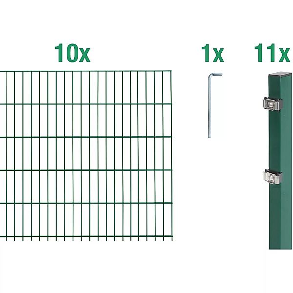 Metallzaun Grund-Set Doppelstabmatte verz. Grün beschichtet 10 x 2 m x 1 m günstig online kaufen