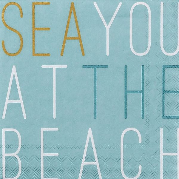 Türkisblaue Cocktailserviette "Sea you at the beach" günstig online kaufen