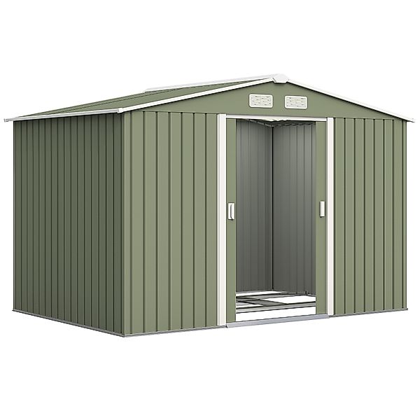 Outsunny Geräteschuppen Metall Gerätehaus mit Fundament Hellgrün 277 x 195 günstig online kaufen
