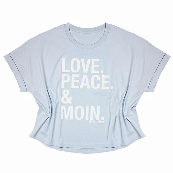 goldmarie T-Shirt LOVE PEACE MOIN Shirt Uschi eisblau mit Glitzer Baumwolle günstig online kaufen