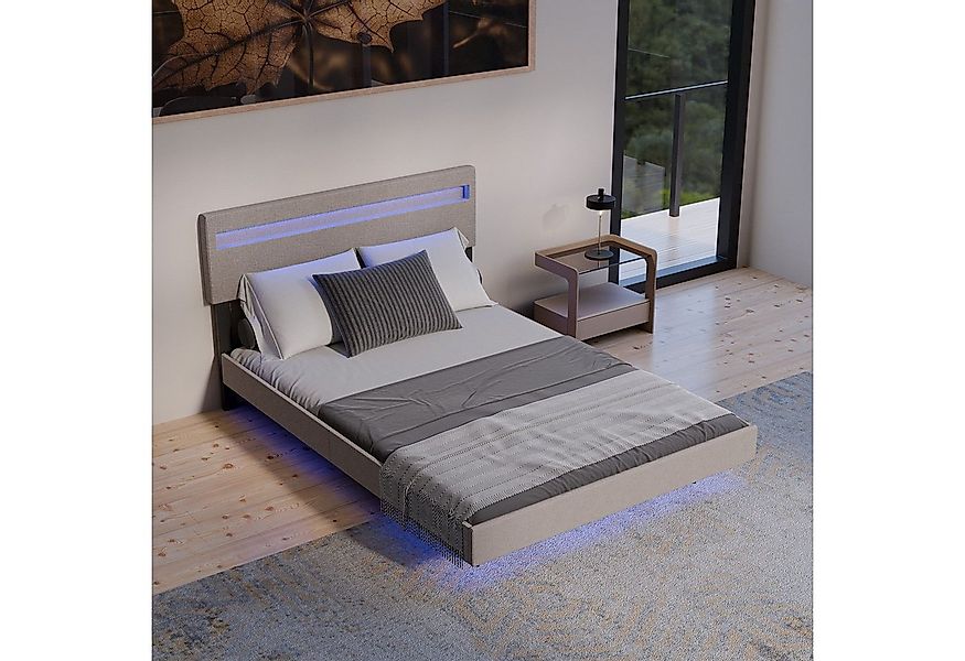 Juskys Polsterbett Lissabon, LED-Beleuchtung, Leinen, verstellbares Kopftei günstig online kaufen
