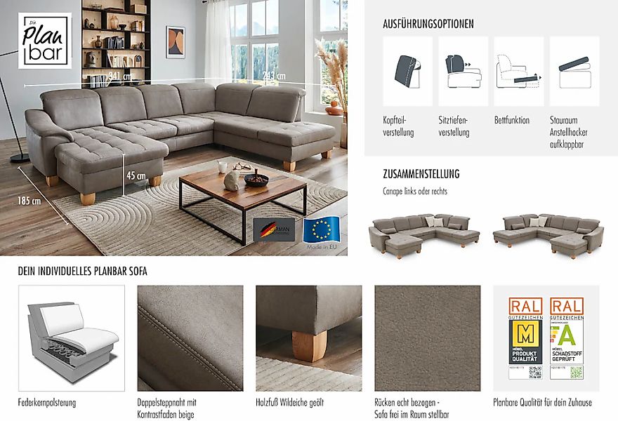 Die PlanBar Wohnlandschaft "PP-LA23145" inkl. Kopfpolsterverstellung, Feder günstig online kaufen