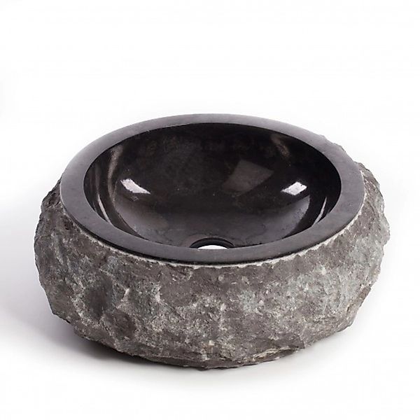 Wohnfreuden Marmor Waschbecken Donat 45 cm Rund Anthrazit günstig online kaufen