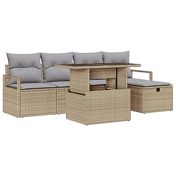 vidaXL Garten-Sofa-Set mit Kissen mit Speicher 6-Tlg Beige Poly Rattan 3359 günstig online kaufen