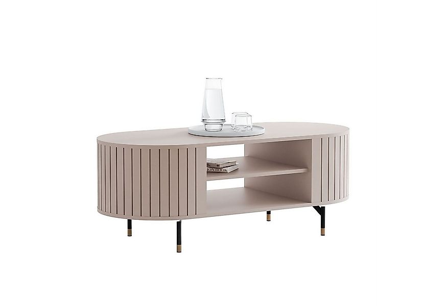 yourhouse24 Couchtisch ELODIE oval, Geriffelt, Ablagefläche, Schwarz/Kaschm günstig online kaufen