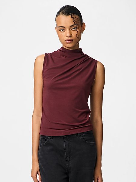 pieces Stehkragenshirt "PCMADISON SL DRAPED TOP NOOS BC" Materialmix, slim günstig online kaufen