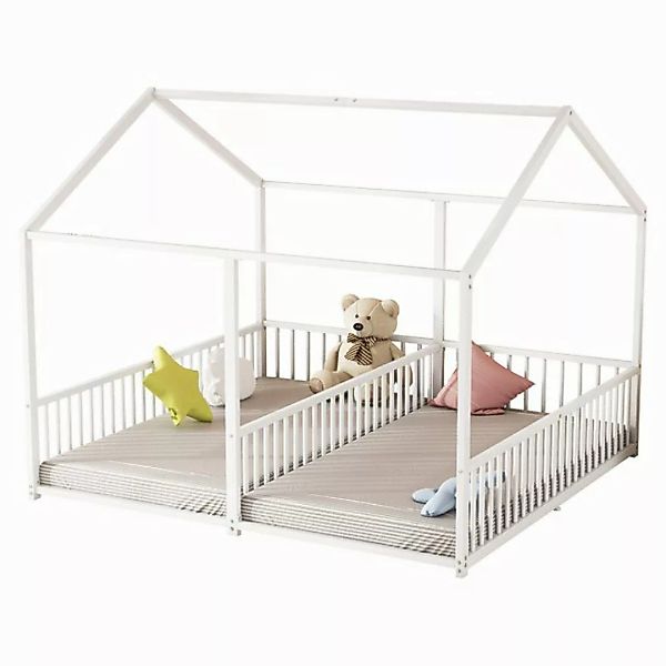 Flieks Kinderbett, Metallbett Hausbett Doppelbett 90x200cm*2 mit Geländer günstig online kaufen