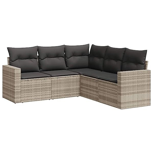 vidaXL 5-Tlg Garten-Sofagarnitur mit Kissen Hellgrau Poly Rattan 3251289 günstig online kaufen