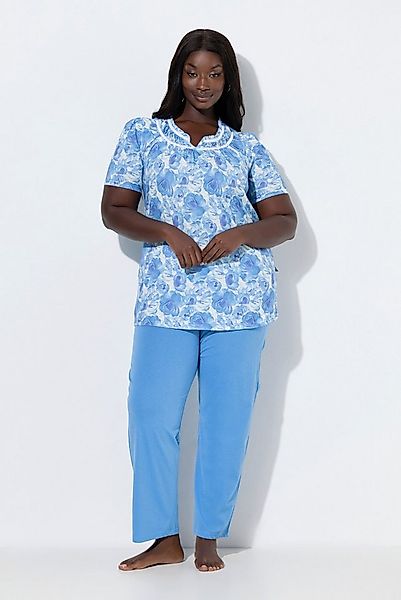 Ulla Popken Pyjama Pyjama Rosen Spitze Rundhals Halbarm günstig online kaufen