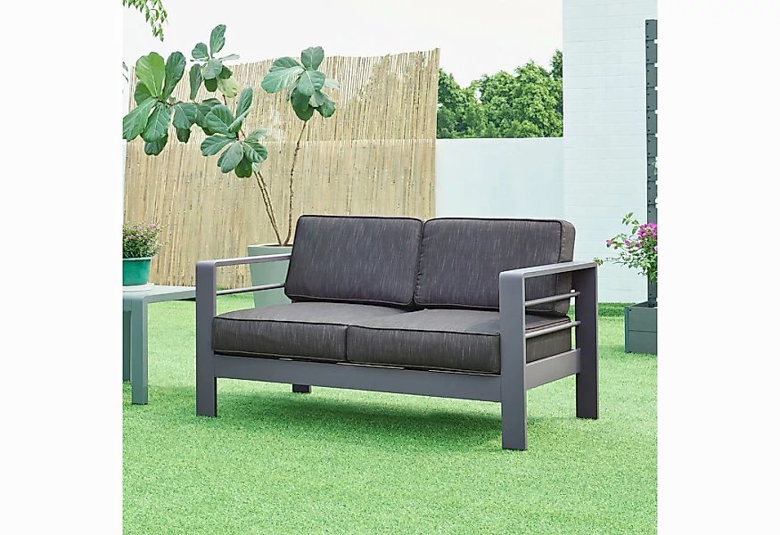 casa.pro Loungesofa, »Avise« mit Kissen Aluminium 144 x 70 x 62 cm Dunkelgr günstig online kaufen