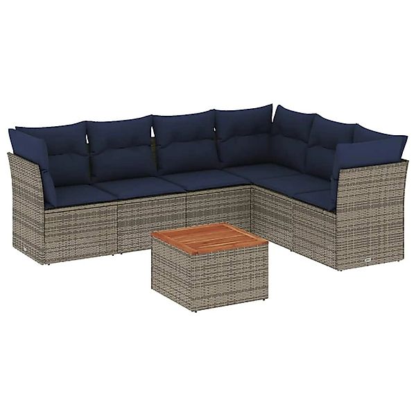 vidaXL 7-Tlg Garten-Sofagarnitur mit Kissen Grau Poly Rattan 3255991 günstig online kaufen